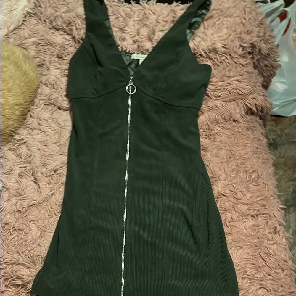 Elegant Forest Green Zipper Dress